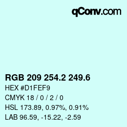 カラーコード: RGB 209 254.2 249.6 | qconv.com