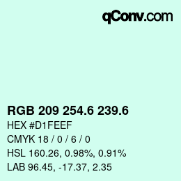 カラーコード: RGB 209 254.6 239.6 | qconv.com