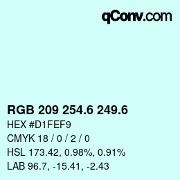 カラーコード: RGB 209 254.6 249.6 | qconv.com