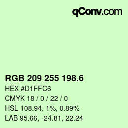 カラーコード: RGB 209 255 198.6 | qconv.com