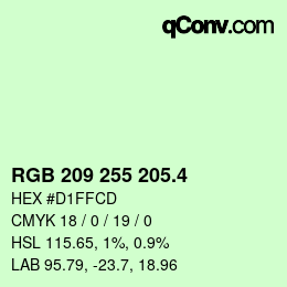 カラーコード: RGB 209 255 205.4 | qconv.com