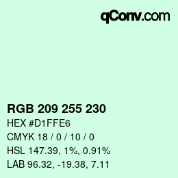 Color code: RGB 209 255 230 | qconv.com