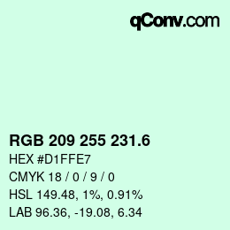 カラーコード: RGB 209 255 231.6 | qconv.com