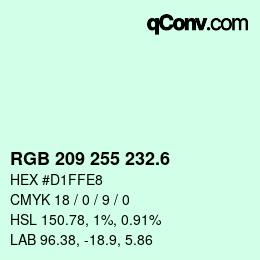 カラーコード: RGB 209 255 232.6 | qconv.com