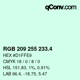 カラーコード: RGB 209 255 233.4 | qconv.com