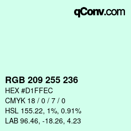 Color code: RGB 209 255 236 | qconv.com