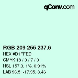 カラーコード: RGB 209 255 237.6 | qconv.com