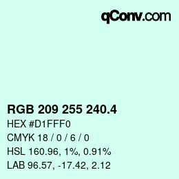 カラーコード: RGB 209 255 240.4 | qconv.com