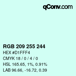 Color code: RGB 209 255 244 | qconv.com