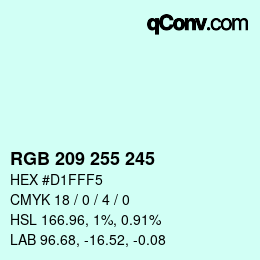 Color code: RGB 209 255 245 | qconv.com