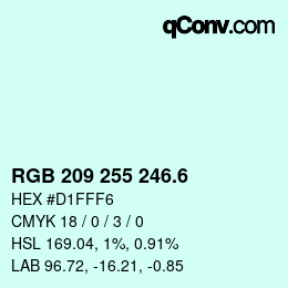 カラーコード: RGB 209 255 246.6 | qconv.com