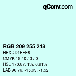 Farbcode: RGB 209 255 248 | qconv.com