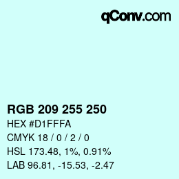 Color code: RGB 209 255 250 | qconv.com