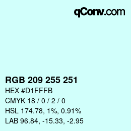 Color code: RGB 209 255 251 | qconv.com