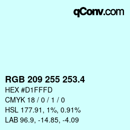 カラーコード: RGB 209 255 253.4 | qconv.com
