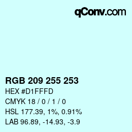 Color code: RGB 209 255 253 | qconv.com