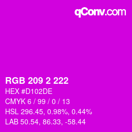 Color code: RGB 209 2 222 | qconv.com