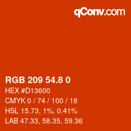 カラーコード: RGB 209 54.8 0 | qconv.com