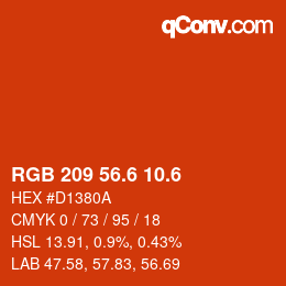 カラーコード: RGB 209 56.6 10.6 | qconv.com