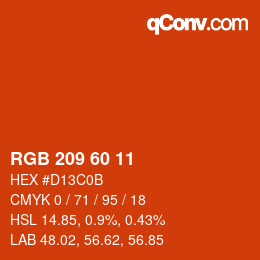 カラーコード: RGB 209 60 11 | qconv.com