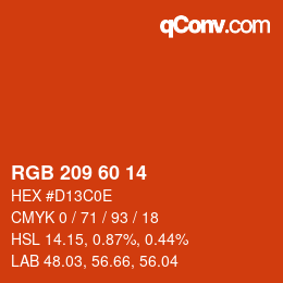 カラーコード: RGB 209 60 14 | qconv.com