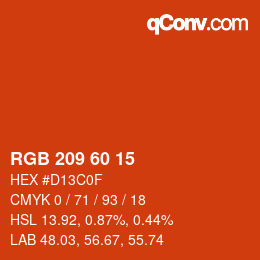 カラーコード: RGB 209 60 15 | qconv.com