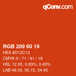 カラーコード: RGB 209 60 19 | qconv.com