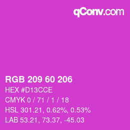 カラーコード: RGB 209 60 206 | qconv.com