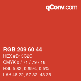 カラーコード: RGB 209 60 44 | qconv.com