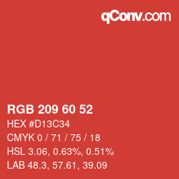 颜色代码: RGB 209 60 52 | qconv.com