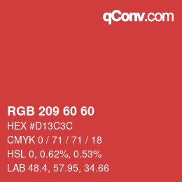 カラーコード: RGB 209 60 60 | qconv.com