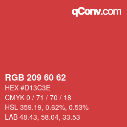 カラーコード: RGB 209 60 62 | qconv.com