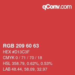 カラーコード: RGB 209 60 63 | qconv.com