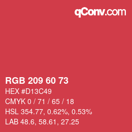 カラーコード: RGB 209 60 73 | qconv.com