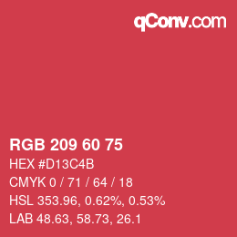 カラーコード: RGB 209 60 75 | qconv.com