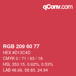 カラーコード: RGB 209 60 77 | qconv.com
