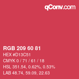 カラーコード: RGB 209 60 81 | qconv.com