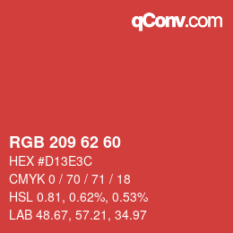カラーコード: RGB 209 62 60 | qconv.com