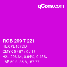 カラーコード: RGB 209 7 221 | qconv.com