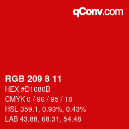 カラーコード: RGB 209 8 11 | qconv.com