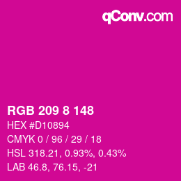 カラーコード: RGB 209 8 148 | qconv.com
