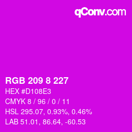 颜色代码: RGB 209 8 227 | qconv.com