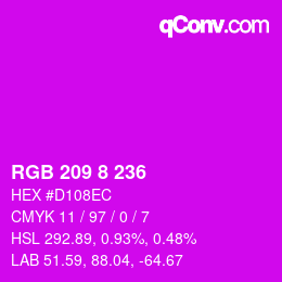 カラーコード: RGB 209 8 236 | qconv.com
