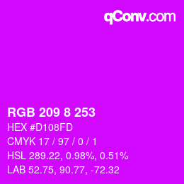颜色代码: RGB 209 8 253 | qconv.com