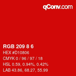 カラーコード: RGB 209 8 6 | qconv.com