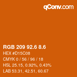 カラーコード: RGB 209 92.6 8.6 | qconv.com