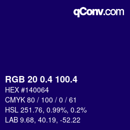 カラーコード: RGB 20 0.4 100.4 | qconv.com