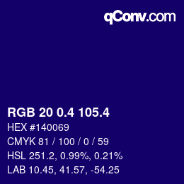 カラーコード: RGB 20 0.4 105.4 | qconv.com