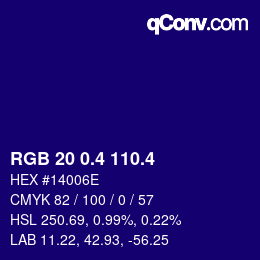 カラーコード: RGB 20 0.4 110.4 | qconv.com