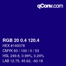 カラーコード: RGB 20 0.4 120.4 | qconv.com